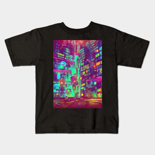 Japan Neon City Lights Kids T-Shirt by star trek fanart and more